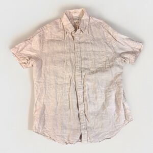 J. Crew Irish Linen Shirt Classic Button Down Short Sleeve Men's XLT Beige Beach